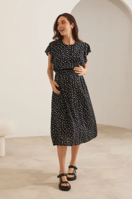 VESTIDO COM BABADOS MIDI GESTANTE E AMAMENTAÇÃO POA