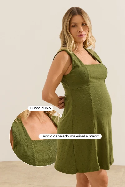VESTIDO GESTANTE CURTO DECOTE QUADRADO OLIVA - Imagem 2
