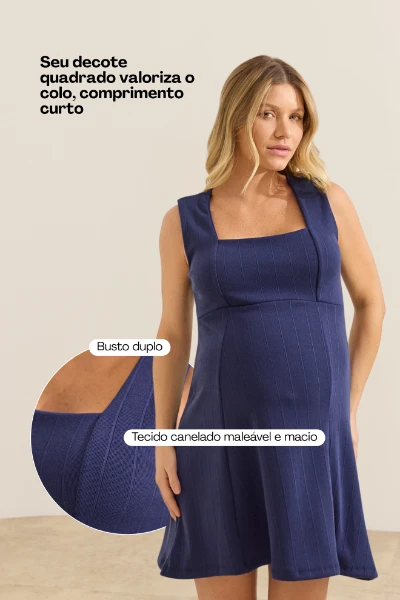 VESTIDO GESTANTE CURTO DECOTE QUADRADO MARINHO - Imagem 2
