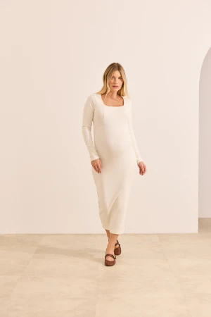 VESTIDO GESTANTE DECOTE QUADRADO MANGA LONGA OFF WHITE - Imagem 2