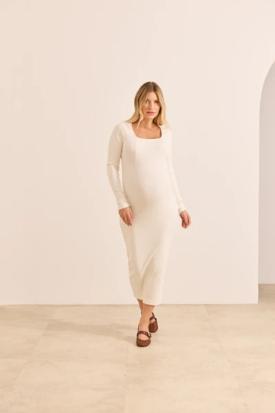 VESTIDO GESTANTE DECOTE QUADRADO MANGA LONGA OFF WHITE - Imagem 2