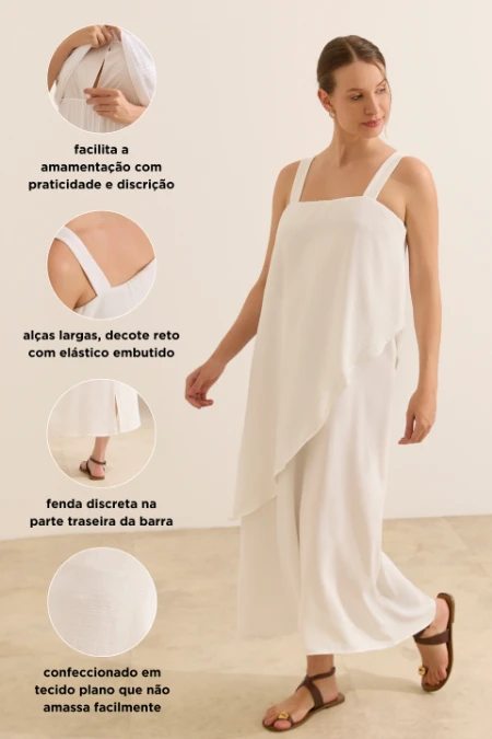 VESTIDO GESTANTE E AMAMENTAÇÃO COM SOBREPOSIÇÃO ASSIMÉTRICA OFF WHITE