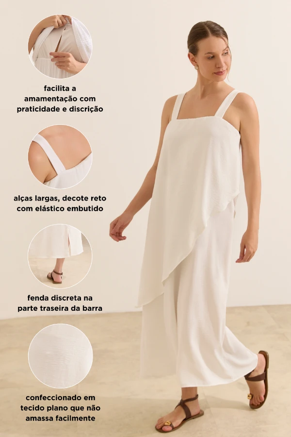 VESTIDO GESTANTE E AMAMENTAÇÃO COM SOBREPOSIÇÃO ASSIMÉTRICA OFF WHITE - Imagem 2
