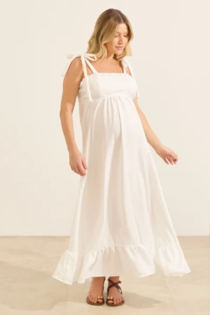 VESTIDO GESTANTE E AMAMENTAÇÃO LACINHO DECOTE QUADRADO BRANCO - Imagem 1