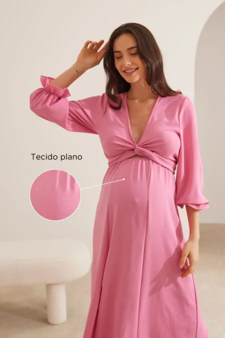 VESTIDO GESTANTE E AMAMENTAÇÃO LONGO 2 EM 1 ROSA