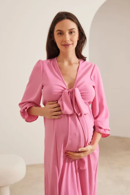 VESTIDO GESTANTE E AMAMENTAÇÃO LONGO 2 EM 1 ROSA