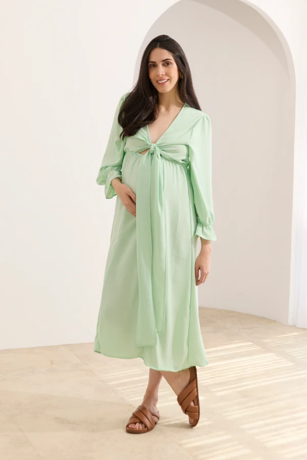 VESTIDO GESTANTE E AMAMENTAÇÃO LONGO 2 EM 1 VERDE CLARO - Imagem 1