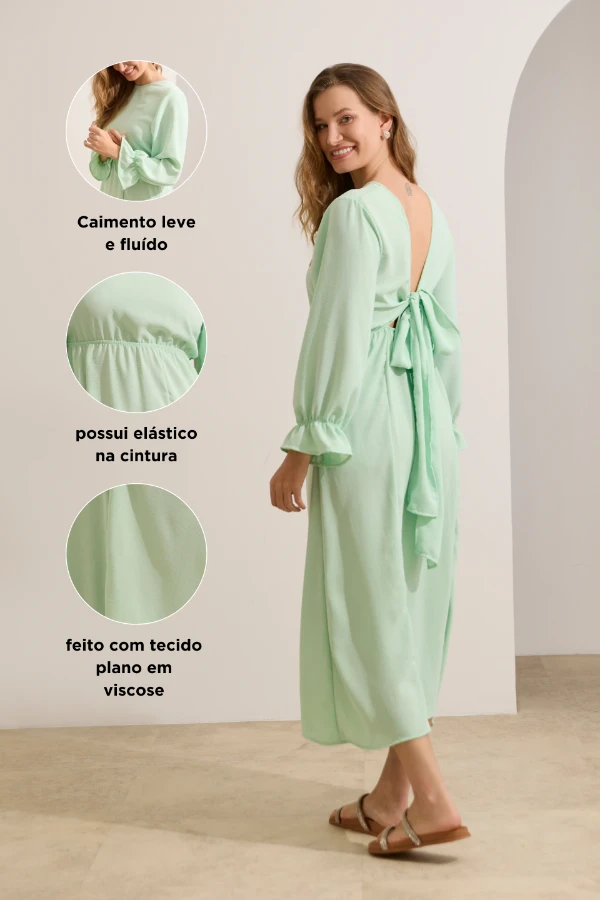 VESTIDO GESTANTE E AMAMENTAÇÃO LONGO 2 EM 1 VERDE CLARO - Imagem 2