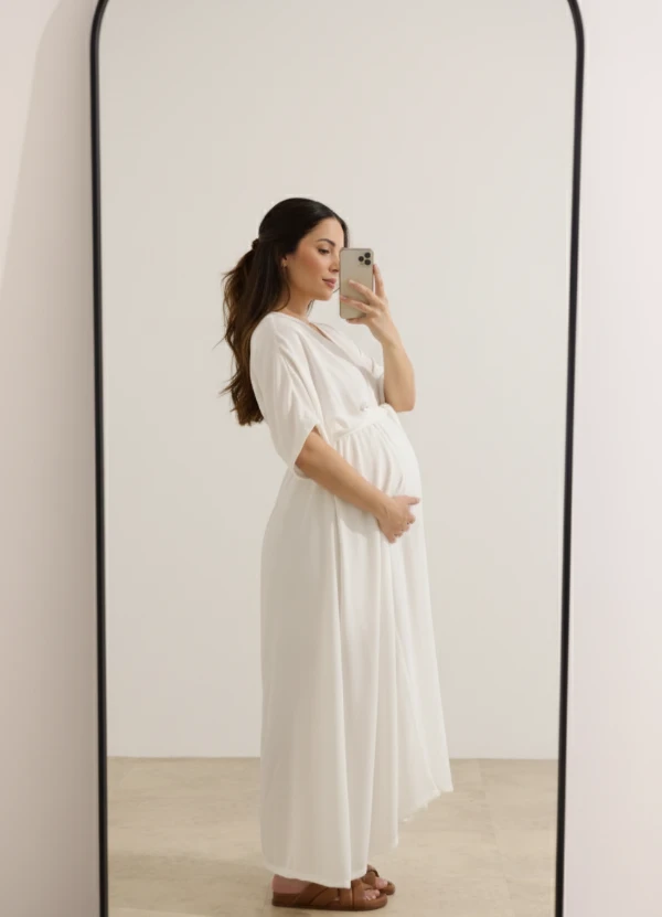 VESTIDO GESTANTE E AMAMENTAÇÃO ENVELOPE MIDI COM FAIXA OFF WHITE - Imagem 2