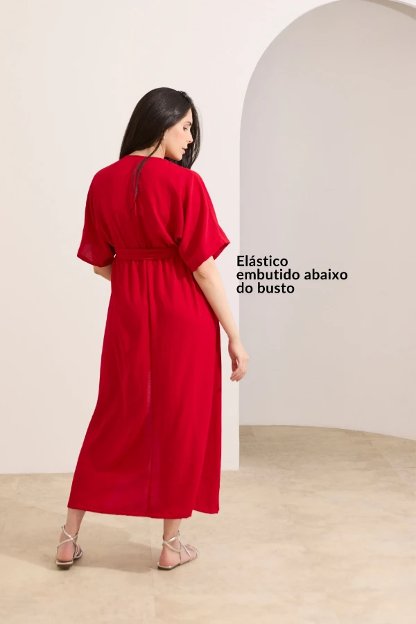 VESTIDO GESTANTE E AMAMENTAÇÃO ENVELOPE MIDI COM FAIXA VERMELHO - Imagem 2