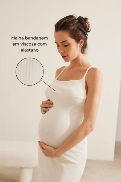VESTIDO GESTANTE FRENTE UNICA BANDAGEM OFF WHITE - Imagem 2
