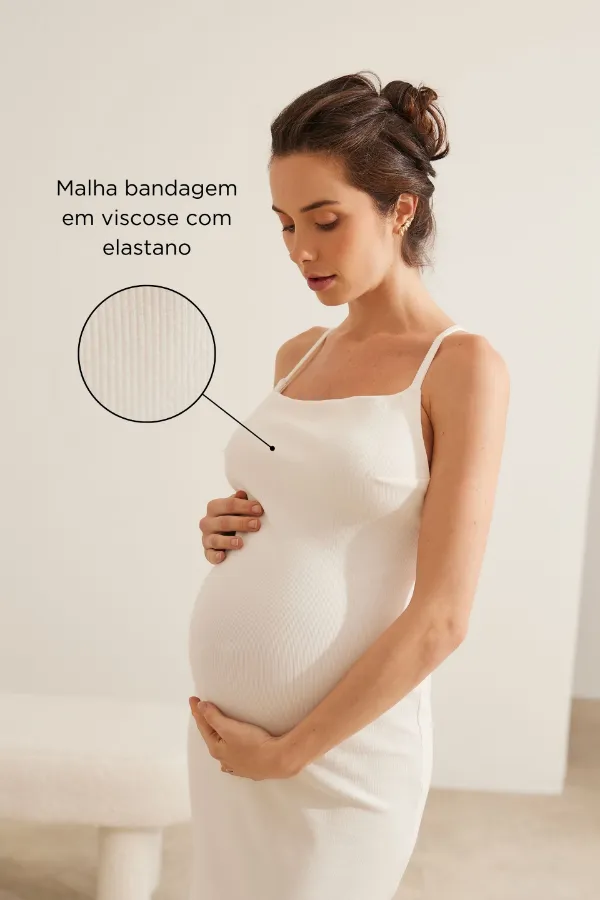 VESTIDO GESTANTE FRENTE UNICA BANDAGEM OFF WHITE - Imagem 2