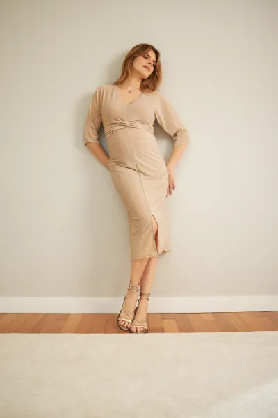 VESTIDO GESTANTE LUREX MIDI DOURADO - Imagem 2