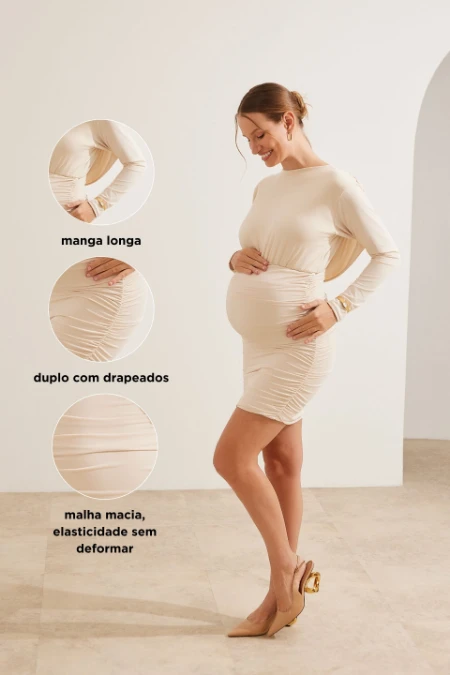 VESTIDO GOLA DEGAGÊ FRENTE E VERSO GESTANTE E AMAMENTAÇÃO PEROLA