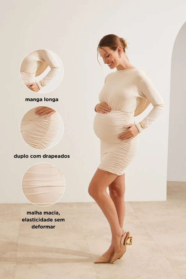 VESTIDO GOLA DEGAGÊ FRENTE E VERSO GESTANTE E AMAMENTAÇÃO PEROLA - Imagem 2