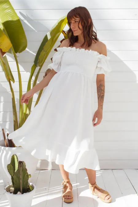 VESTIDO GESTANTE E AMAMENTAÇÃO COM LASTEX E MANGAS BRANCO