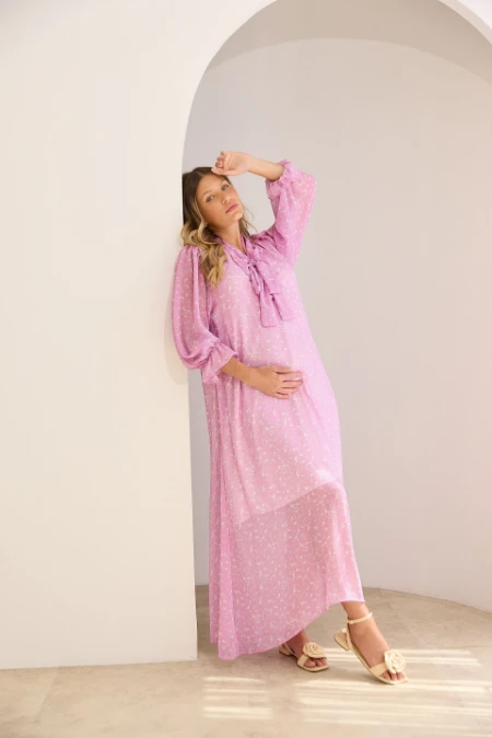 VESTIDO LONGO GESTANTE E AMAMENTAÇÃO COM LAÇO LAVANDA