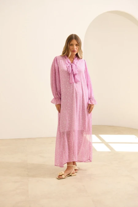 VESTIDO LONGO GESTANTE E AMAMENTAÇÃO COM LAÇO LAVANDA