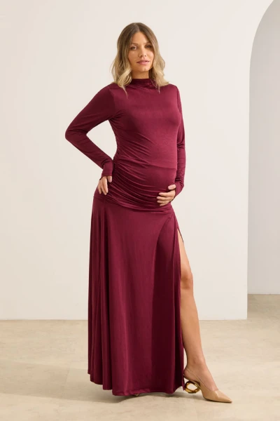VESTIDO LONGO GESTANTE COM FENDA DRAPEADO BORDO - Imagem 1