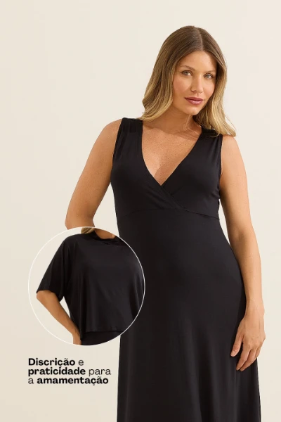 VESTIDO MAIS CROPPED VISCOLYCRA GESTANTE E AMAMENTAÇÃO PRETO - Imagem 2