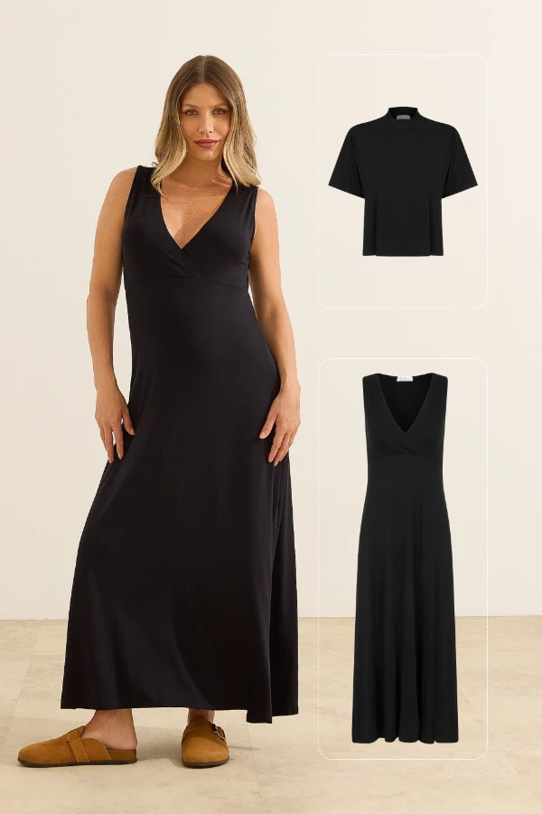 VESTIDO MAIS CROPPED VISCOLYCRA GESTANTE E AMAMENTAÇÃO PRETO - Imagem 1