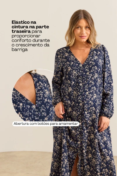 VESTIDO MIL FORMAS GESTANTE E AMAMENTAÇÃO FLORAL MARINHO - Imagem 2