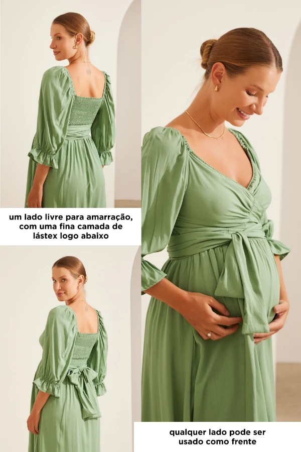 VESTIDO MIL LOOKS DE VISCOSE FRESQUINHA GESTANTE E AMAMENTAÇÃO ERVA DOCE - Imagem 2