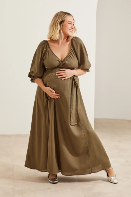 VESTIDO MIL LOOKS GESTANTE E AMAMENTAÇÃO OLIVA