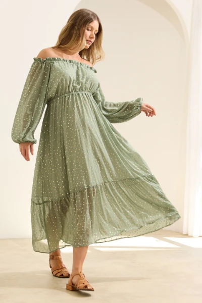 VESTIDO OMBRO A OMBRO LEVE PISTACHE - Imagem 1