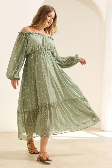 VESTIDO OMBRO A OMBRO LEVE PISTACHE