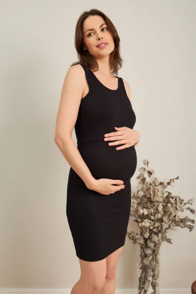 VESTIDO REGATA CANELADO FÁCIL PARA AMAMENTAR  PRETO - Imagem 2