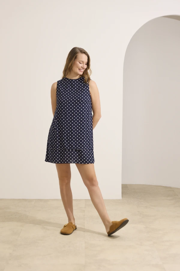 VESTIDO CLÁSSICO REGATA GESTANTE E AMAMENTAÇÃO MARINHO COM POA - Imagem 1