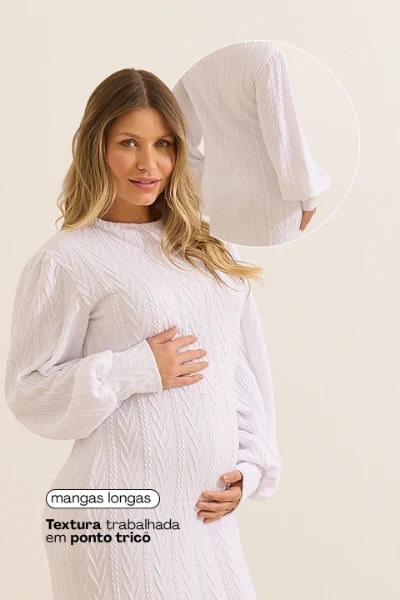 VESTIDO GESTANTE TRICÔ MANGA LONGA OFF WHITE - Imagem 2