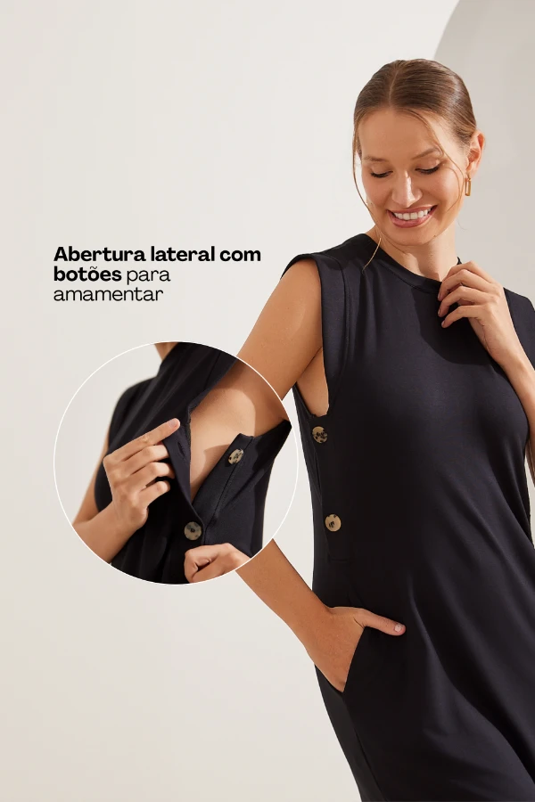 VESTIDO ULTRACONFORTO® AMAMENTAÇÃO COM BOTÕES LATERAIS PRETO - Imagem 2