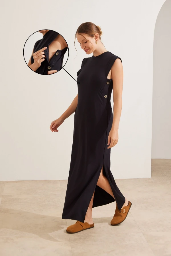 VESTIDO ULTRACONFORTO® AMAMENTAÇÃO COM BOTÕES LATERAIS PRETO